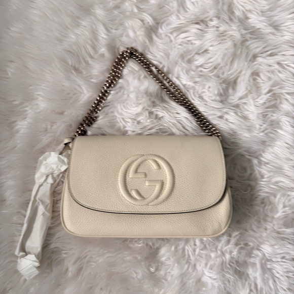 NEW Gucci Soho Off White Leather‎ Handbag Crossbody Clutch Ivory Made in Italy - Picture 6 of 16